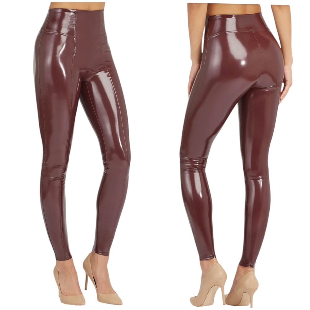 Spanx NWT Faux Patent Leather Leggings Ruby Size S 20301R Contoured Waistband